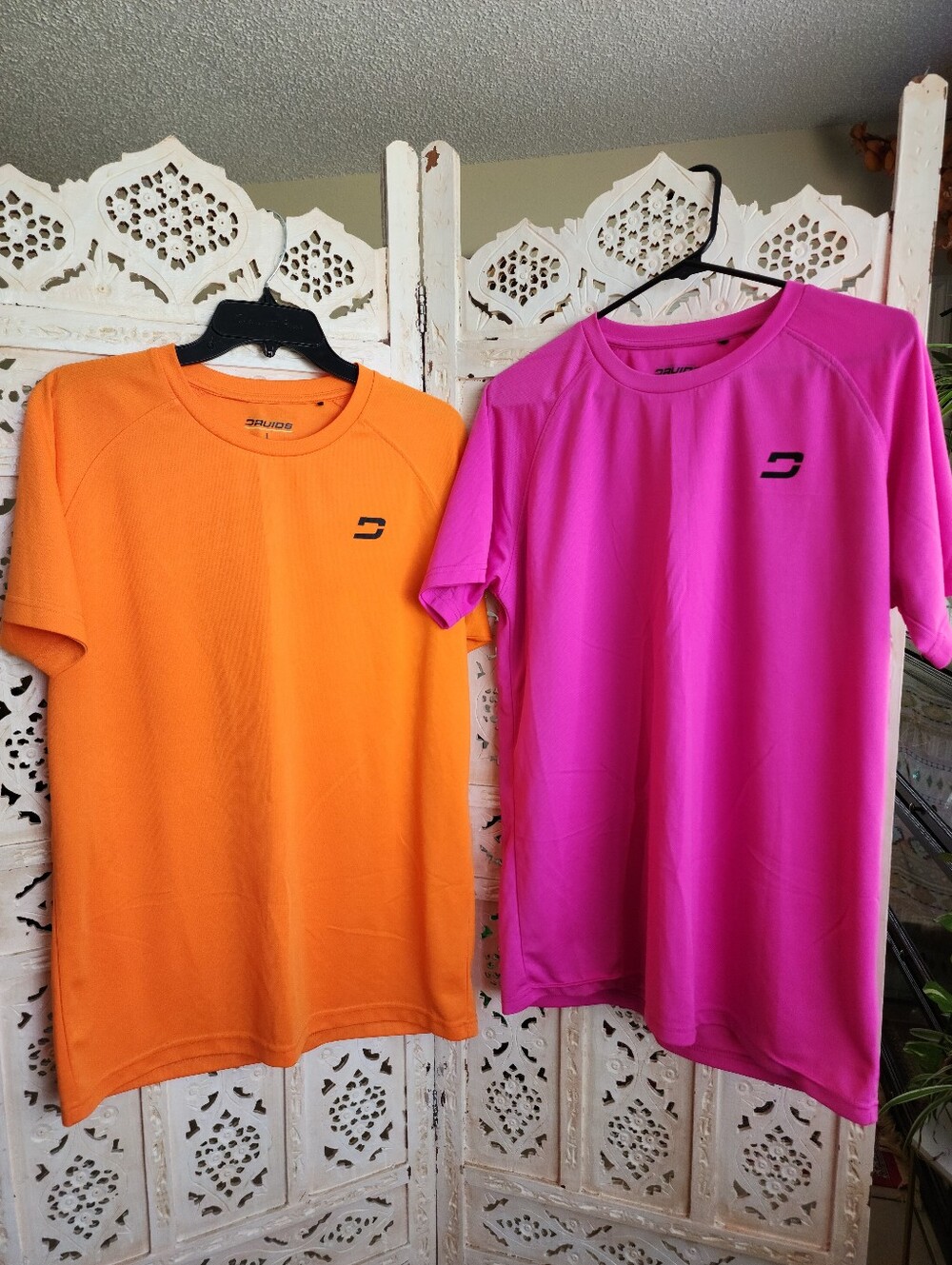 Druids Golf Tees/Tshirts- Mens Size Large- Neon Orange & Neon Pink